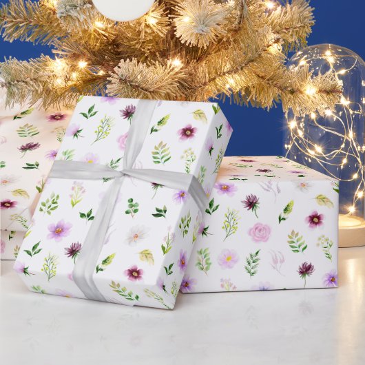 Papier Cadeau Fleurs violettes et Motif de feuillage (Vacances)