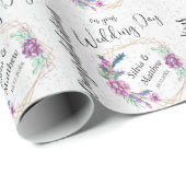 Papier Cadeau Fleurs violettes et paillettes blanches (Coin rond)