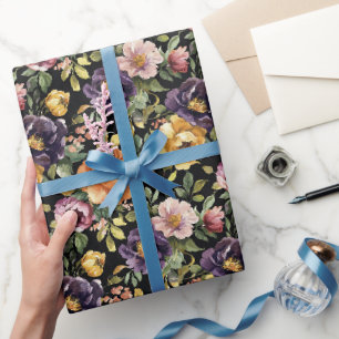 Papier Cadeau Fleurs Violettes Jaunes Roses Baby Shower Mariée