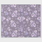 Papier Cadeau Fleurs violettes Peonées sur pastel violet (Plat)