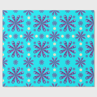 Papier Cadeau Fleurs Violettes Rétro sur Fond Bleu