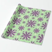 Papier Cadeau Fleurs violettes rétro sur fond vert (Déroulé)