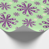 Papier Cadeau Fleurs violettes rétro sur fond vert (Coin)