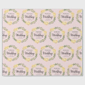 Papier Cadeau Fleurs W/C Jaunes Noms et Mariage rose pâle Date (Plat)