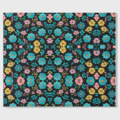 Papier Cadeau Fleurs Whimsmiques sur le Blackground de minuit (Plat)