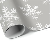 Papier Cadeau Flocon blanc rustique gris (Coin rond)