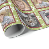 Papier Cadeau Flocon de neige 5 Custom Family Photo Collage Vert (Coin rond)