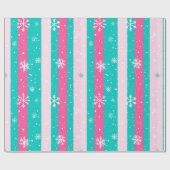 Papier Cadeau Flocon de neige à rayures verticales rose et menth (Plat)