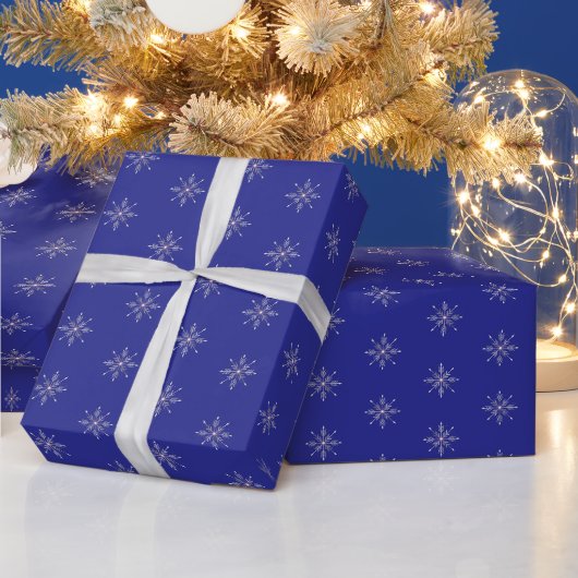 Papier Cadeau Flocon de Neige Argenté sur Fond Ble (Vacances)