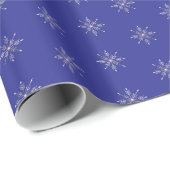 Papier Cadeau Flocon de Neige Argenté sur Fond Ble (Coin rond)