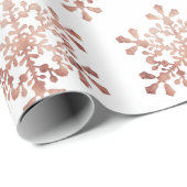 Papier Cadeau Flocon de neige artificiel faux or rose Noël (Coin rond)