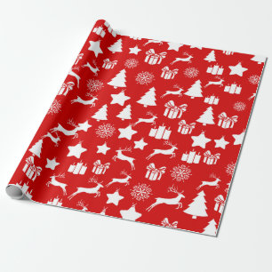 Papier Cadeau Flocon de neige blanc de Noël sur bakcgrou rouge a