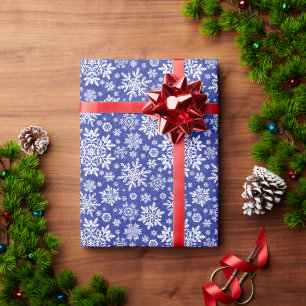 Papier Cadeau Flocon de neige blanc élégant (minuit)