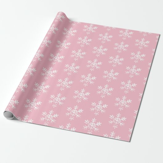 Papier Cadeau Flocon de neige blanc rustique rose (Déroulé)