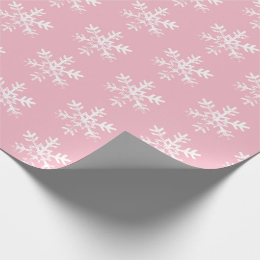 Papier Cadeau Flocon de neige blanc rustique rose (Coin)