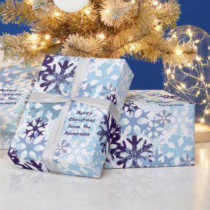 Papier Cadeau Flocon de neige bleu blanc de Noël personnalisé