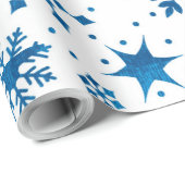 ❄️ Papier Cadeau Flocon de Neige Bleu pour les Cad (Coin rond)