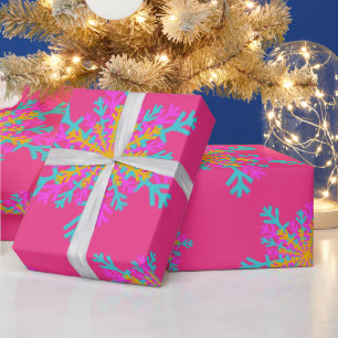 Papier Cadeau Flocon de neige coloré et brillant Noël rose moder