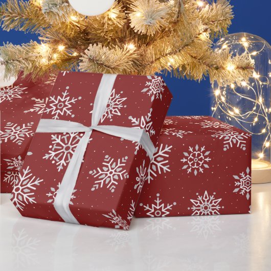 Papier Cadeau Flocon de neige d'hiver moderne Noël noir Fête rou (Vacances)