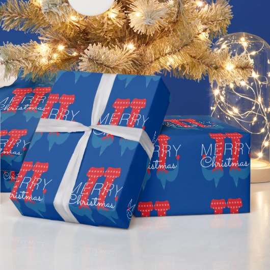 Papier Cadeau Flocon de Neige Écriture Rouge Bleu (Vacances)