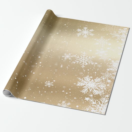 Papier Cadeau Flocon de neige élégant Or Vacances (Déroulé)