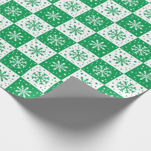 Papier Cadeau Flocon de neige et Motif de neige (vert) (Coin)