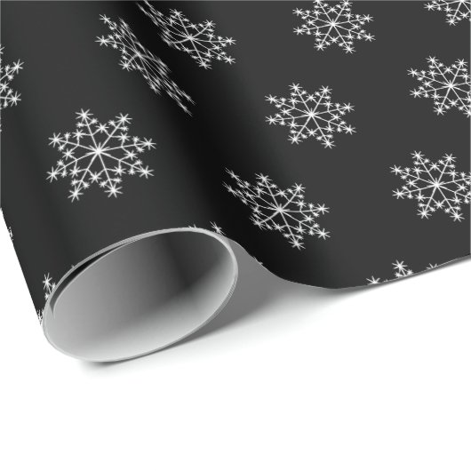 Papier Cadeau Flocon de neige Motif Noël Fête Noir Blanc (Coin rond)