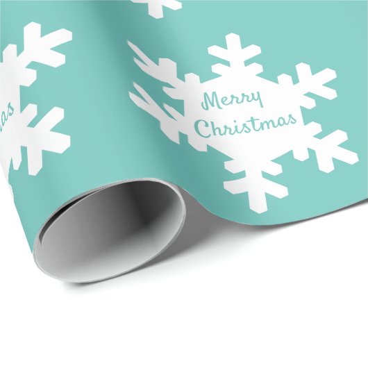 Papier Cadeau Flocon de neige Motif Turquoise blanc Joyeux Noël (Coin rond)