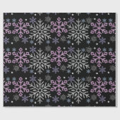 Papier Cadeau Flocon de neige Noël violet argent (Plat)