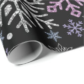 Papier Cadeau Flocon de neige Noël violet argent (Coin rond)