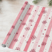 Papier Cadeau Flocon de neige rose et bande
