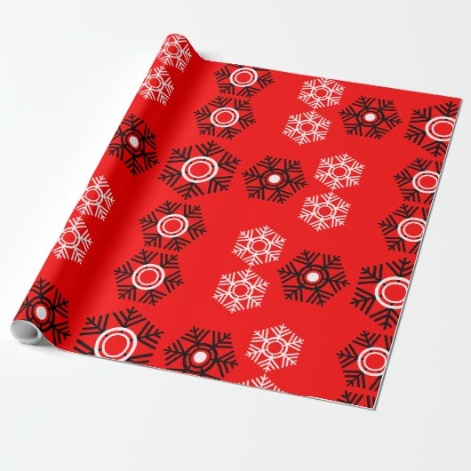 Papier Cadeau Flocon de neige rouge et blanc de Noël (Déroulé)