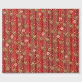 Papier Cadeau Flocon de neige rouge rayé Flying Reindeer (Plat)