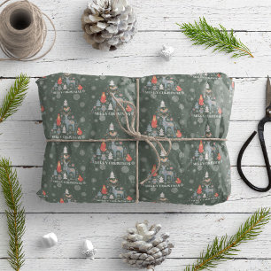 Papier Cadeau Flocon de neige Scandinave rennes arbre vert anima