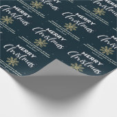 Papier Cadeau Flocon de neige vert foncé Joyeux Noël (Coin)