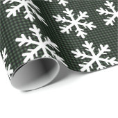 Papier Cadeau Flocon de neige vert rustique et noir plat Noël (Coin rond)