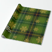 Papier Cadeau Flocon de neige vert Tartan or Noël personnalisé (Déroulé)