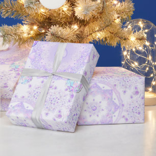 Papier Cadeau flocon de neige violet clair et cœur scintillant