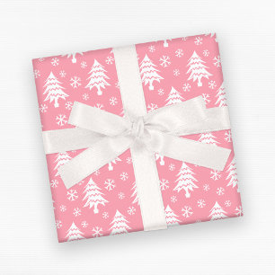 Papier Cadeau Flocon de neige Whimsical Christmas Tree Rose Blan
