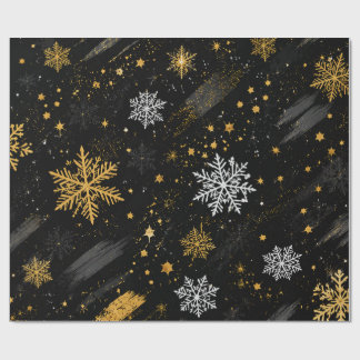 Papier Cadeau Flocon de Noël en Or Noir Motif de Noël
