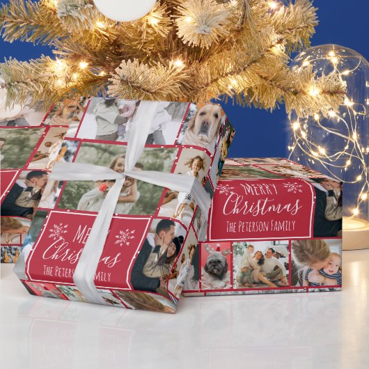 Papier Cadeau Flocon de Noël rouge 10 photos grille de collage (Vacances)