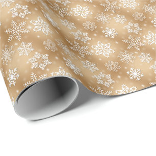 Papier Cadeau flocons blancs en or