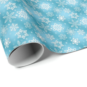 Papier Cadeau flocons blancs sur aqua