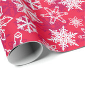Papier Cadeau Flocons blancs sur fond rouge (Coin rond)