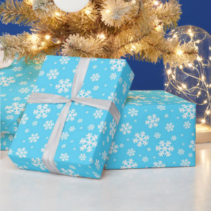 Papier Cadeau Flocons blancs sur motif d'hiver bleu clair