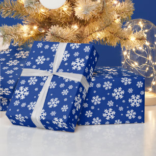 Papier Cadeau Flocons blancs sur motif d'hiver bleu foncé