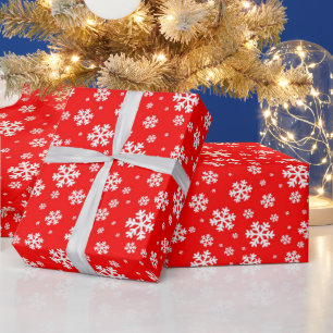 Papier Cadeau Flocons blancs sur motif rouge d'hiver