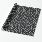 Papier Cadeau Flocons d'argent sur fond noir (Déroulé)