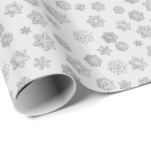 Papier Cadeau Flocons de neige à trois dimensions argentés sur