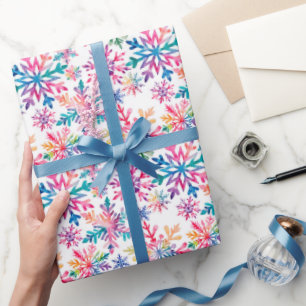 Papier Cadeau Flocons de neige aquarelles colorés fantaisistes d
